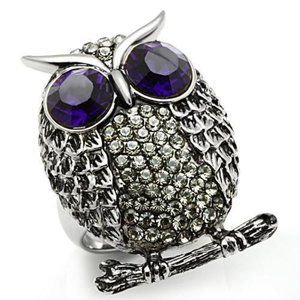 Statement Very Wide Owl Pave Crystals Stainless Steel Ring Size 8